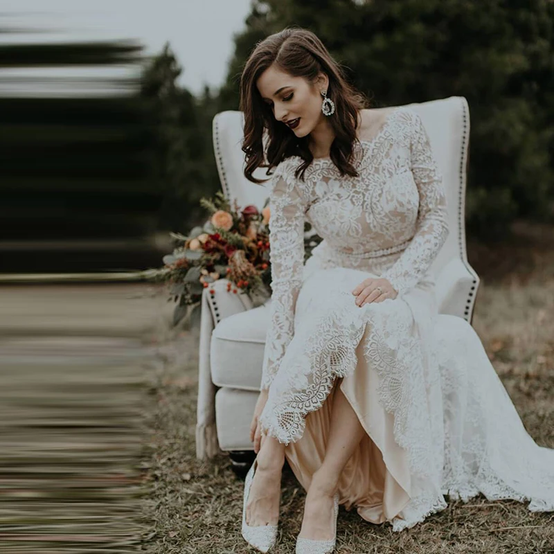 14316 35 De Réductionrobe De Mariage Robes De Mariée Boho 2020 Manches Longues Dentelle Chic Bohème Robe De Mariée Robes De Mariée In Robes De