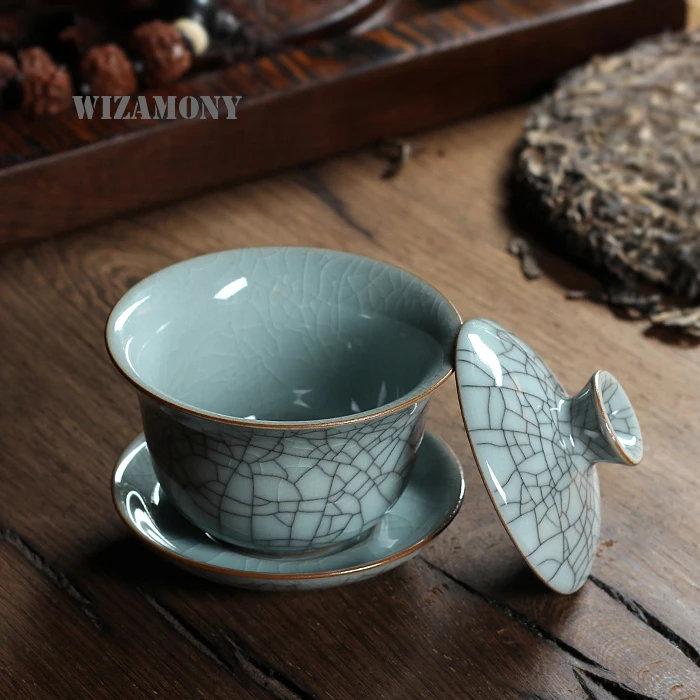 WZAMONY китайская фарфоровая чаша Longquan Celadon гайвань чайные чашки чайное блюдце для