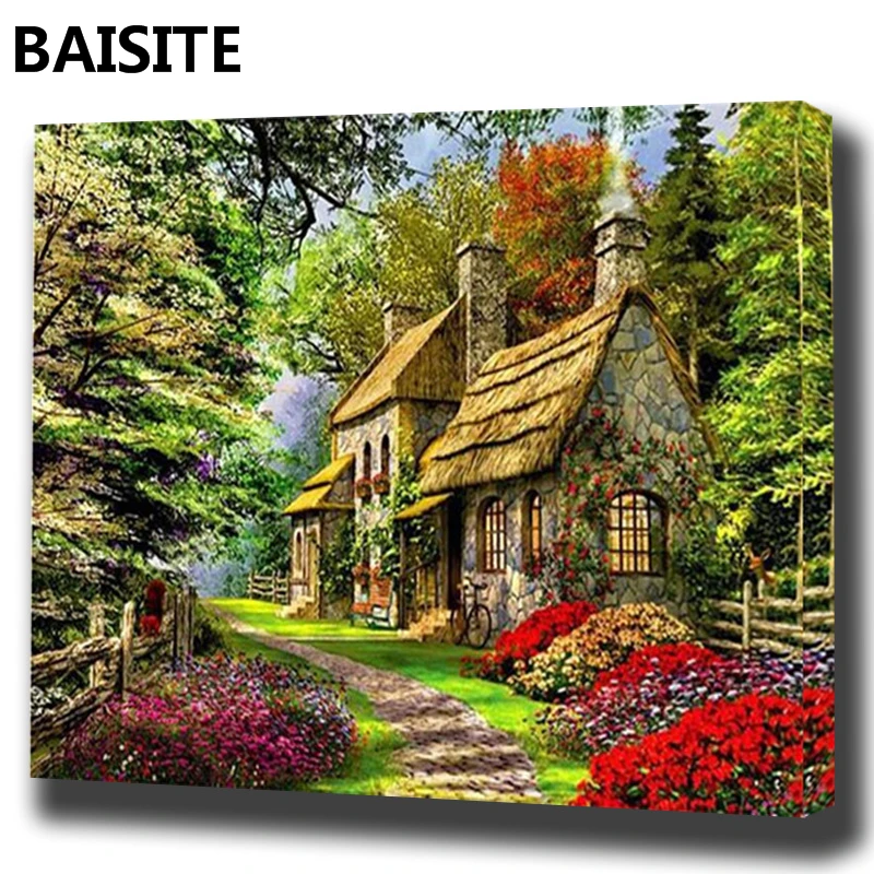 

BAISITE DIY Framed Oil Painting By Numbers Landscape Pictures Canvas Painting For Living Room Wall Art Home Decor A010