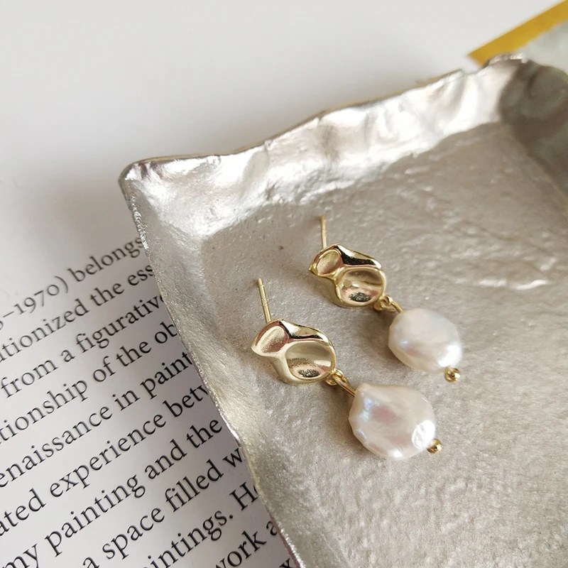 

LouLeur 925 sterling silver Baroque irregular pearl drop earrings gold elegant design wild charm earrigns for women jewelry