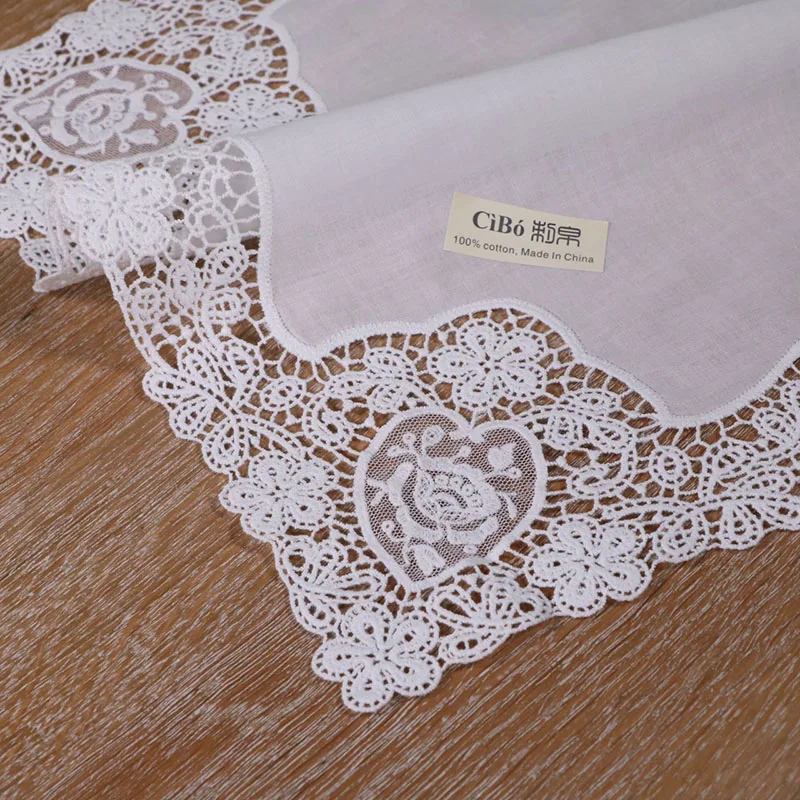 

D608: White premium cotton lace handkerchief blank crochet hankies for women/ladies wedding gift