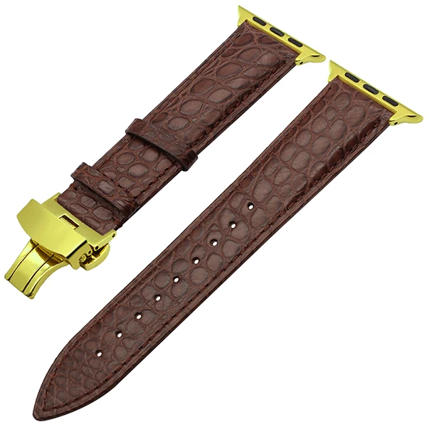 Ремешок для часов из натуральной крокодиловой кожи для iWatch Apple Watch 38 мм 42 мм, ремешок Croco, стальной ремешок с бабочкой и пряжкой, браслет на запястье - Цвет ремешка: Brown G