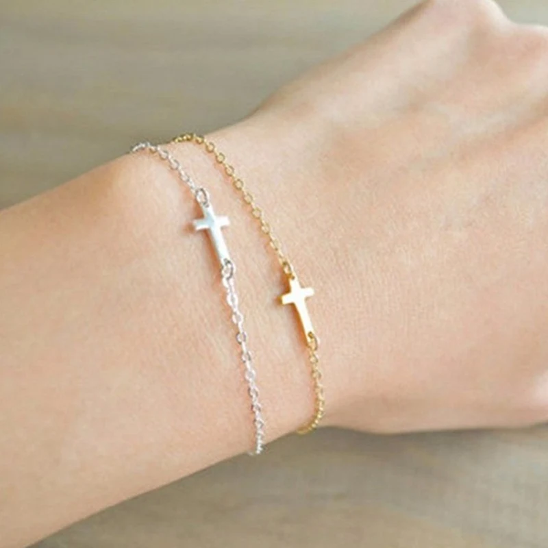 

Fashion Gold Silver Bracelet Simple Tiny Small Cross Bracelet Cool Faith Christian Cross Bracelets Drop Shipping