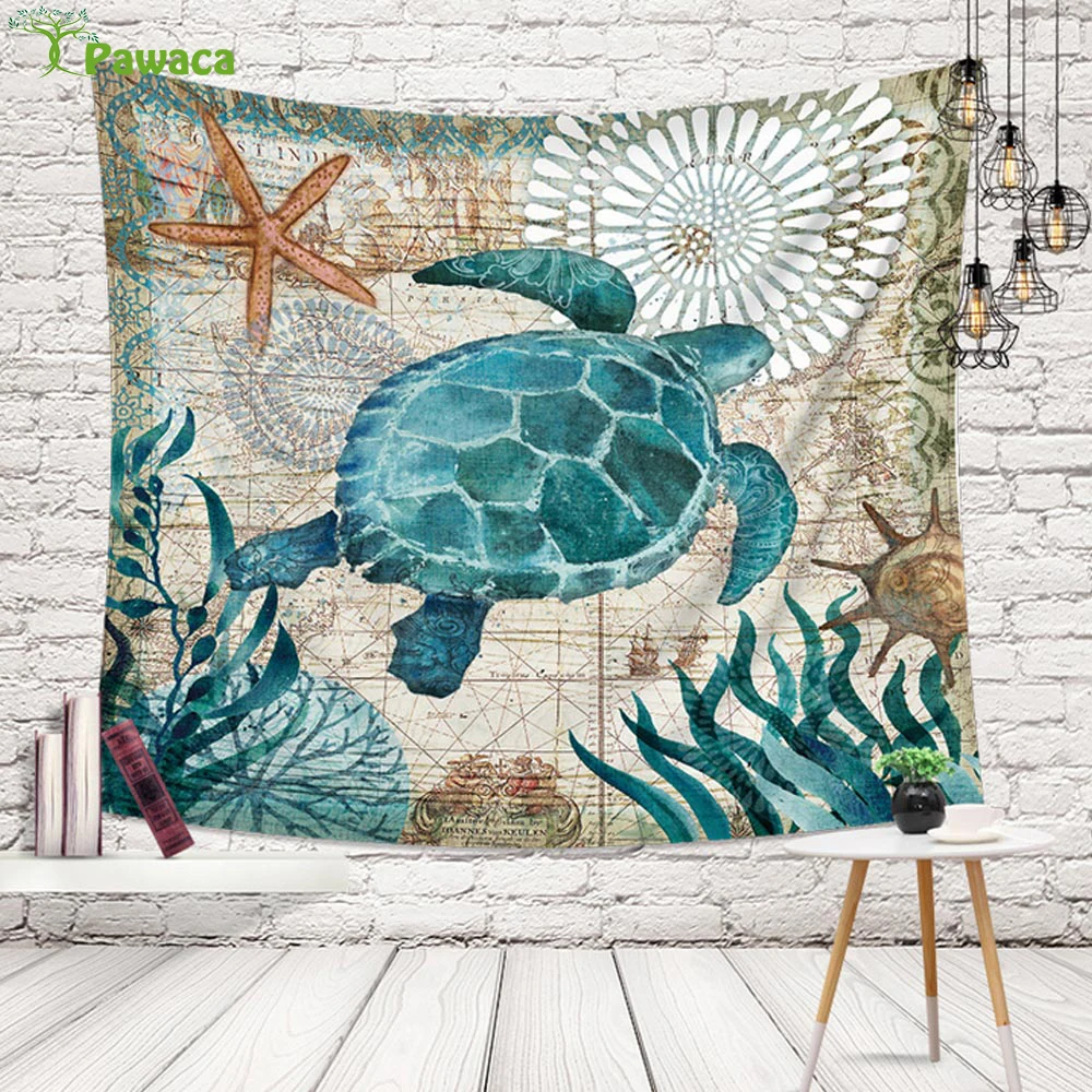 

Marine World Animal Printed Hanging Tapestry Turtle Dolphin Wall Hanging Tapestries Boho Bedspread Yoga Mat Blanket 200*150cm
