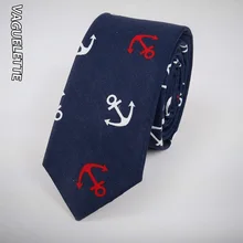 VAGUELETTE белый/синий галстук с рисунком якоря, мужской хлопчатобумажный галстук ручной работы, Тонкий Забавный модный мужской тонкий галстук 145*6 см