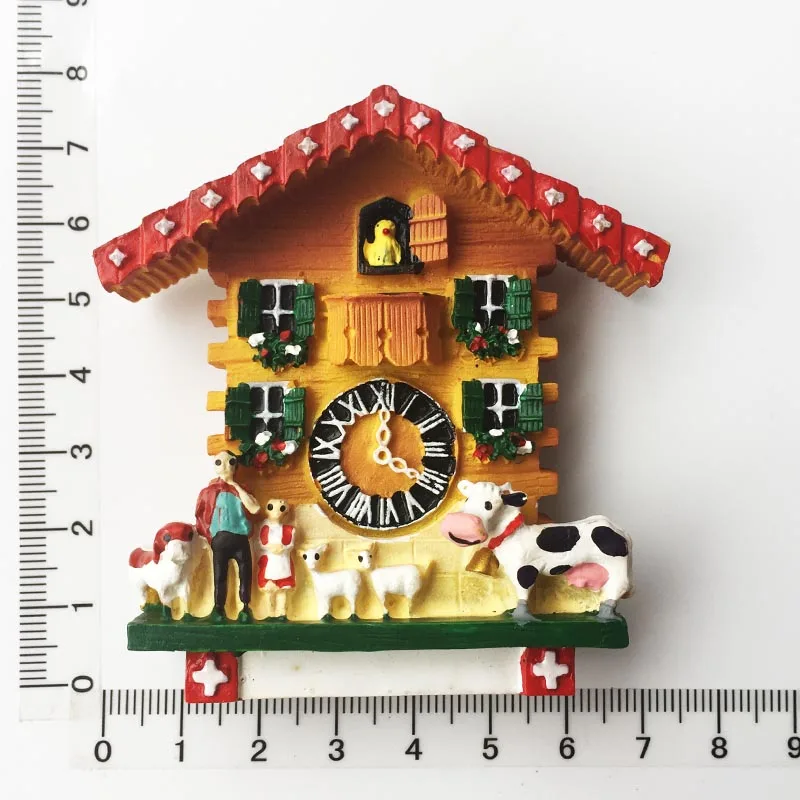 Handmade Painted Switzerland Bell Cow Cuckoo Clock 3D Fridge Magnets Tourism Souvenirs Refrigerator Magnetic Stickers Gift