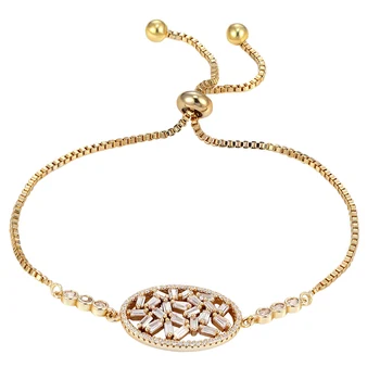 

12pcs/lot Wholesale Sparkling Cubic Zirconia Floral Design Adjustable Zircon Bracelets Gold color Pulseras Mujer Chain Bracelet