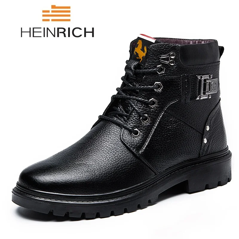 

HEINRICH Genuine Leather Men Boots Winter Shoes Men Warm Snow Boots Men Fashion Waterproof Mens Ankle Boots Botines Hombre Cuero