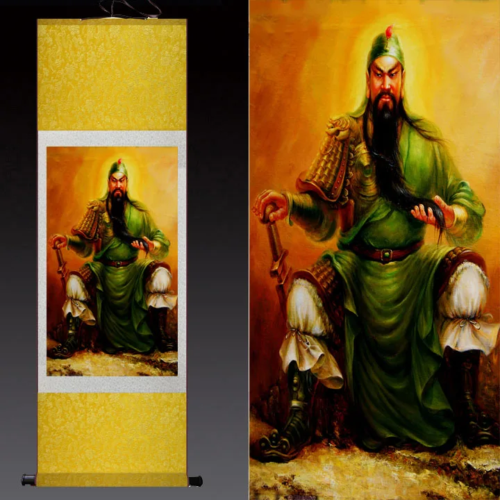 

Home office WALL art TOP efficacious Talisman Money Drawing Martial god of wealth guan gong Guandi art chinese silk painting