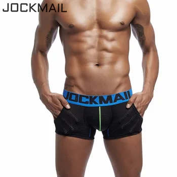 

JOCKMAIL Brand men New Underwear Pocket boxer Sexy cotton Cuecas Boxers Mesh shorts Gay Underwear Man male boy underpants slip