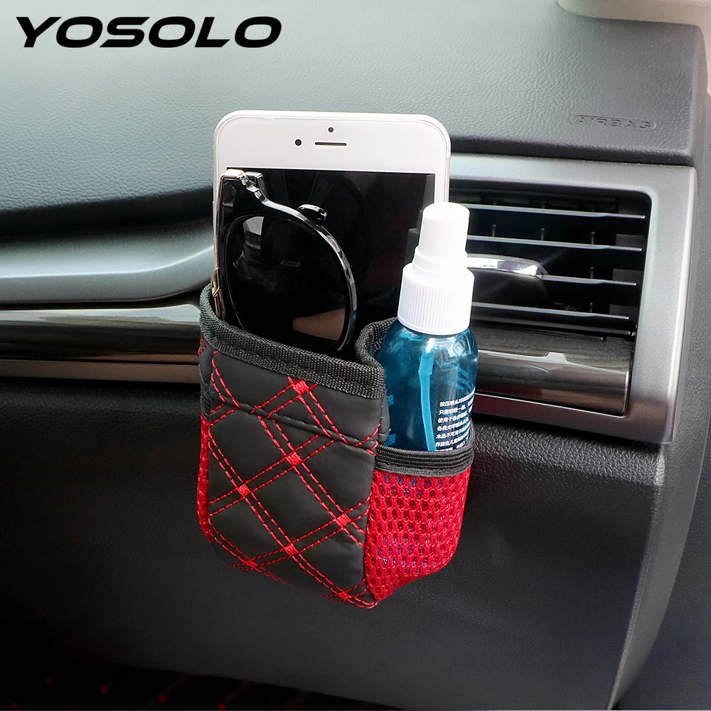YOSOLO Grid Net Car Outlet Storage Bag hanging Bag Aotu Drink Phone Holder Pouch Red Pocket Organizer Car-styling Accessories