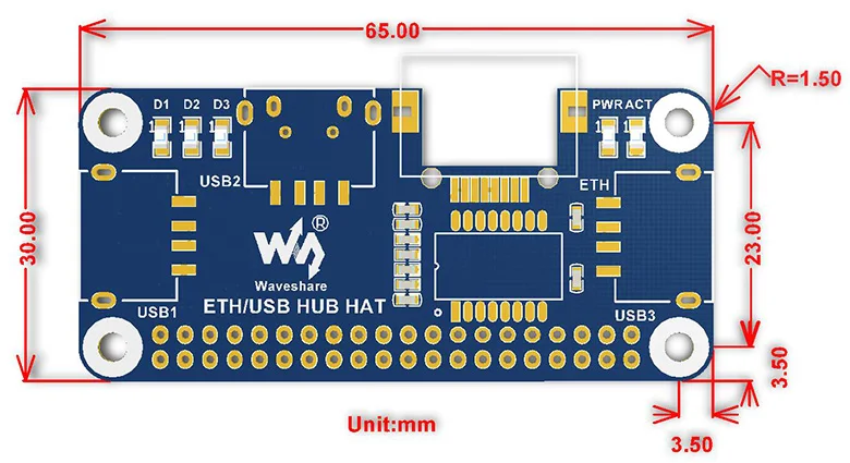 Raspberry pi zero W WH Ethernet J45 USB хаб шляпа