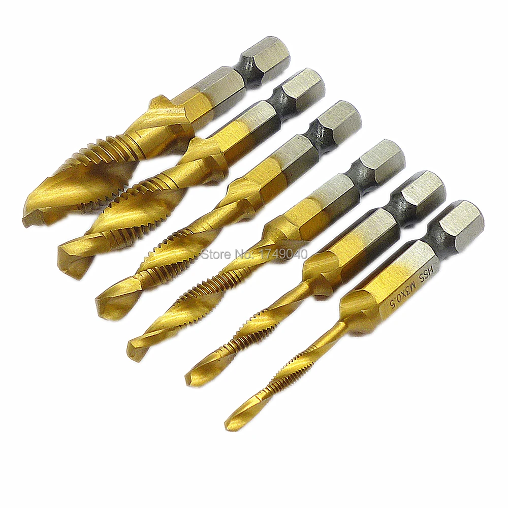 6pcs Combination Bit Tapping Deburring Countersink 1/4" Hex Machine