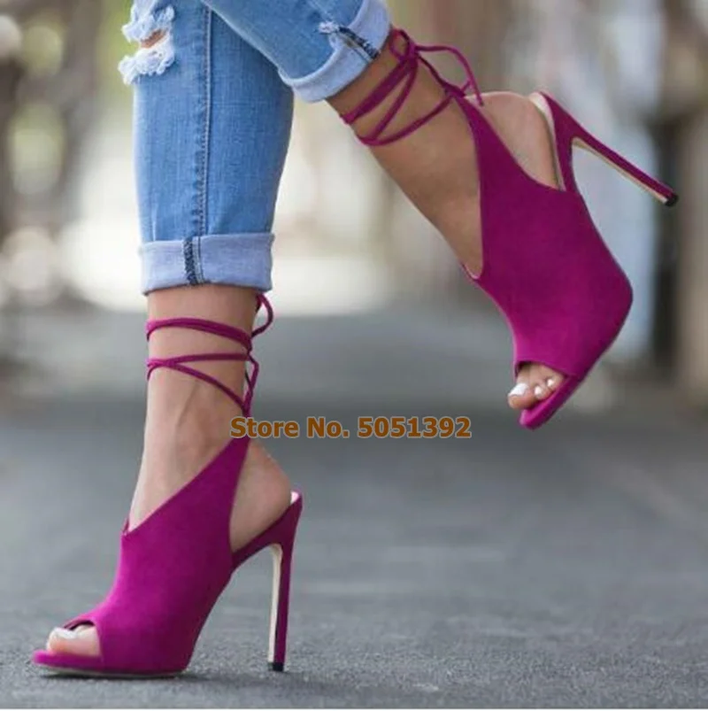 

High Thin Heel Sandals Peep Toe Ankle Strap Lace-Up Cut Out Fashion Stiletto Heel Casual Cross-Tied Shoes Sexy Elegant Plus Size
