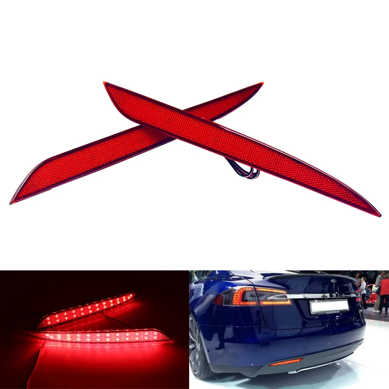 

Pair For Tesla Model S 2012+ LED Rear Bumper Reflector Light Red Car Driving Brake Stop Fog Trim Molding Tail Lamp