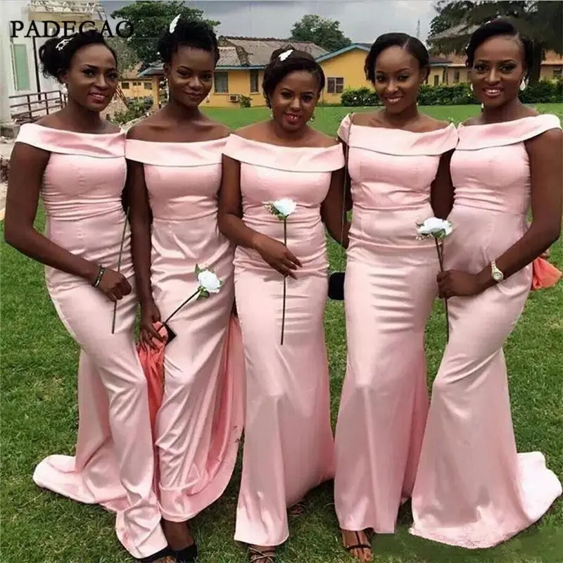 New Fashion Off-shoulder Pink Cheap Mermaid Simple Bridesmaid Dresses