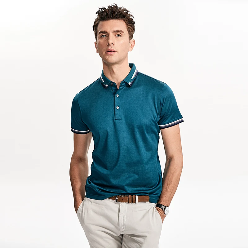 

Mens Striped Short Sleeve Polo Shirts Real Silk Men's Regular-Fit Cotton Polo Shirt Ultralight - Wicking Breathable Anti-Odor