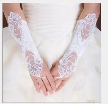 

Hot Sale 5 Pairs Beaded Lace Bridal Gloves Fingerless Hollow Satin Wedding Accessories Noivas Embroidery Opera Glove LT078