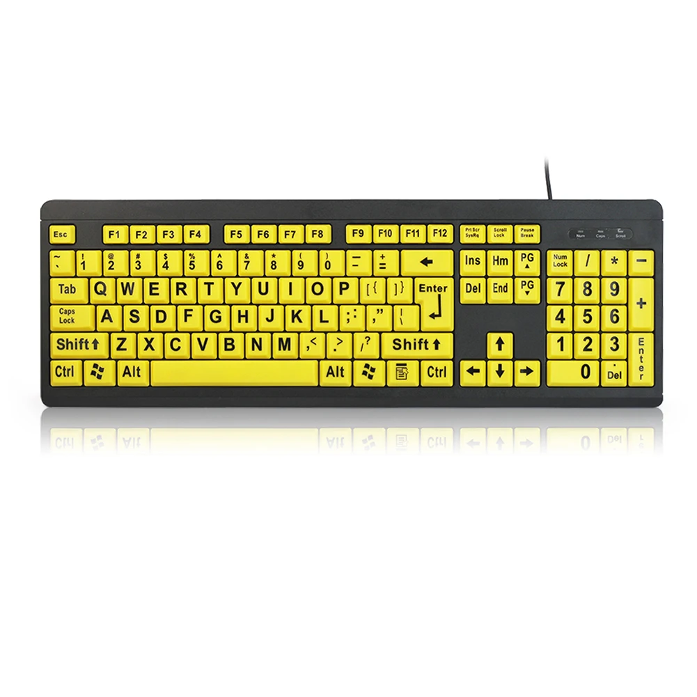 ABS компьютерная клавиатура с высокой контрастностью желтые клавиши черные буквы для пожилых людей