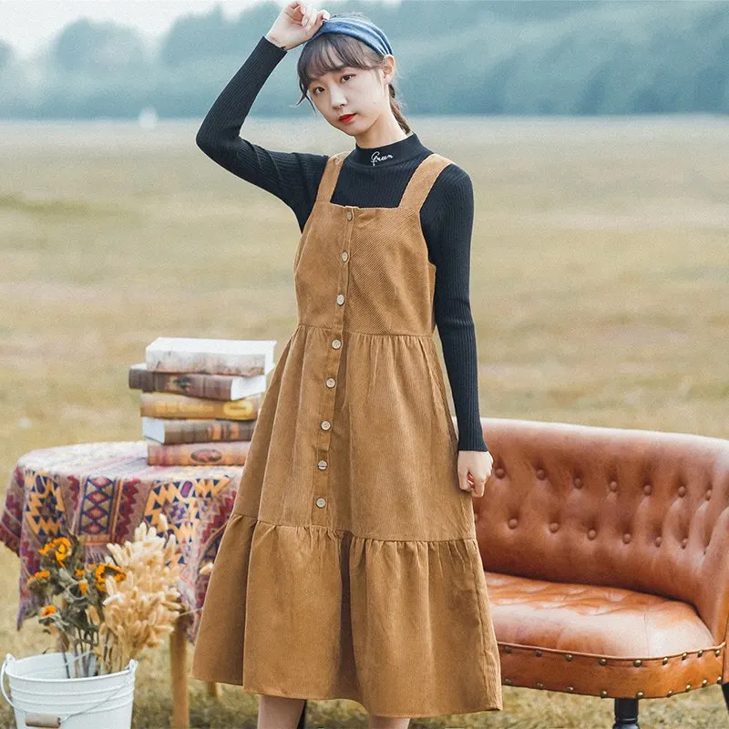Mori Girl винтажный сарафан 2019 Новая мода осень зима женские длинные вельветовые