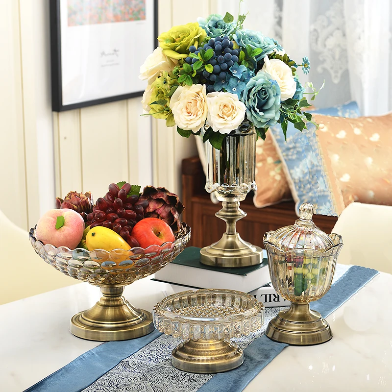 Комплект из четырех предметов в европейском стиле(ваза, фруктовая тарелка, пепельница, банка для конфет) высококачественные хрустальные стеклянные аксессуары для украшения дома