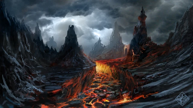 hd oil painting print on canvas volcano dark clouds lava rock art