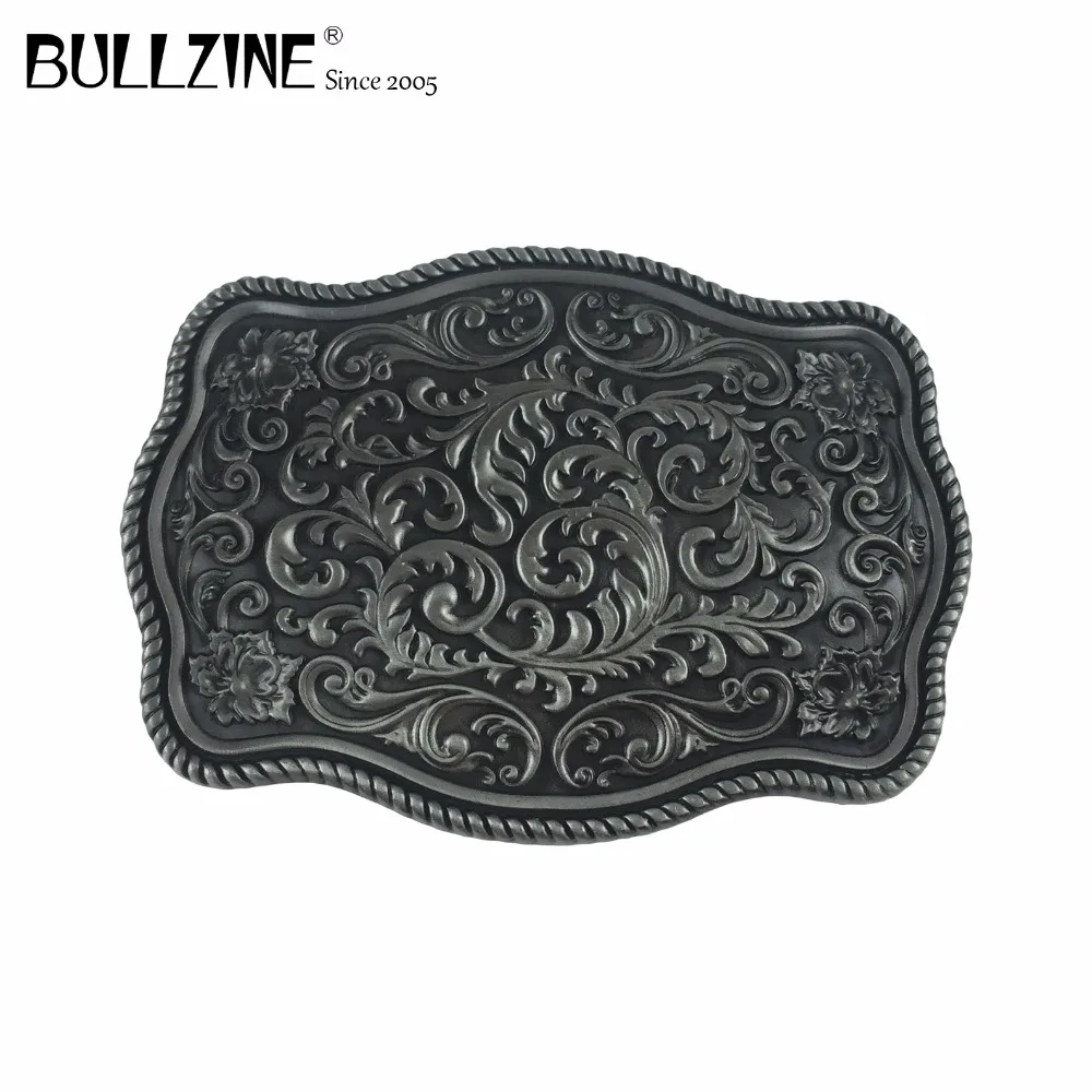 

Bullzine western flower cowboy jeans gift belt buckle with pewter finish FP-03708 suitable for 4cm width snap on belt
