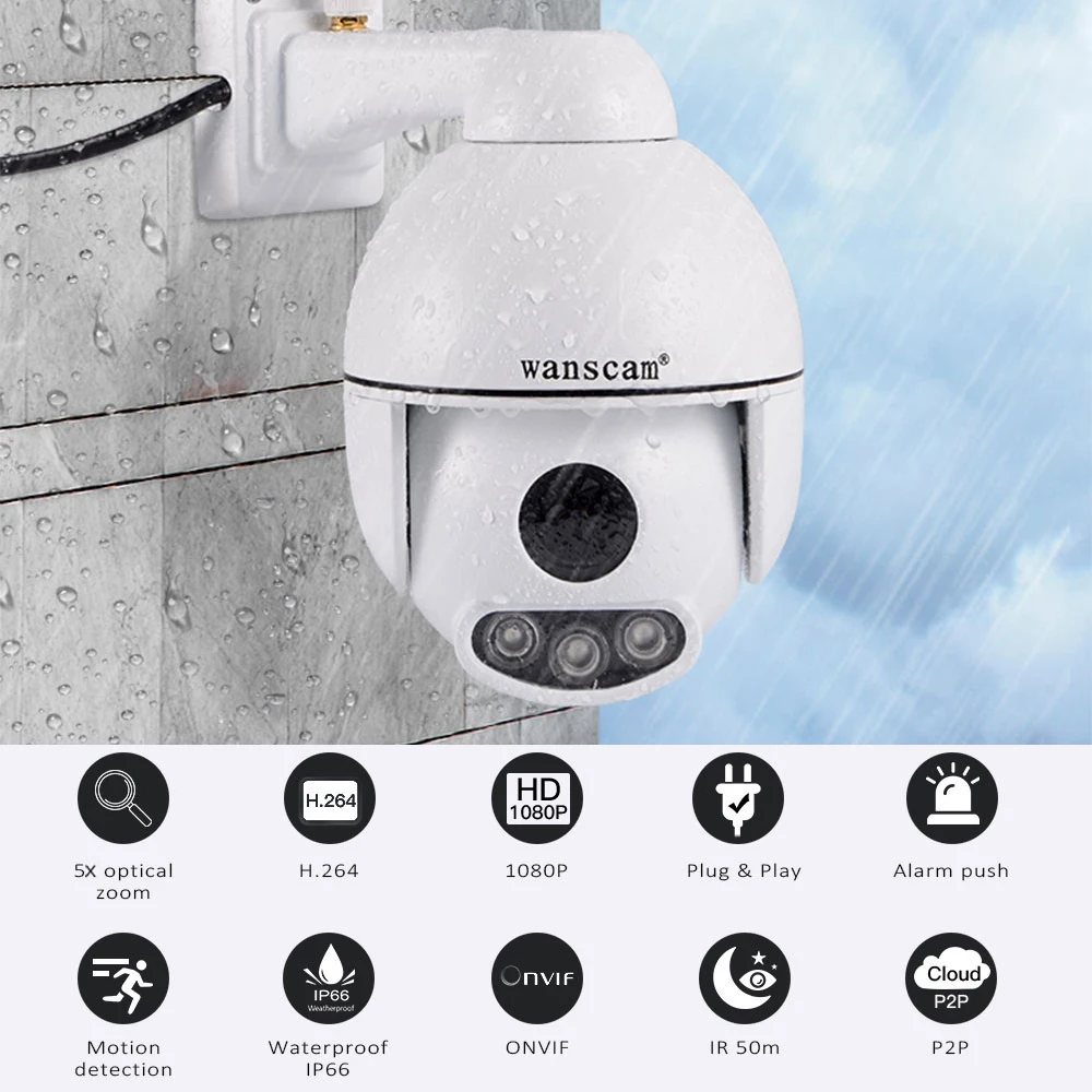 WANSCAM HW0054 1080 P 2.0MP Wi Fi IP Камера P2P обнаружения движения видеонаблюдения IP66 ONVIF