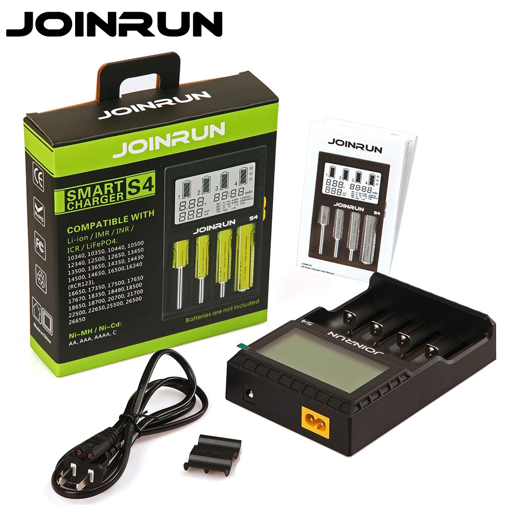 Joinrun S4 умное зарядное устройство для аккумуляторов 18650 с ЖК экраном Li Ion 14500 16340 26650