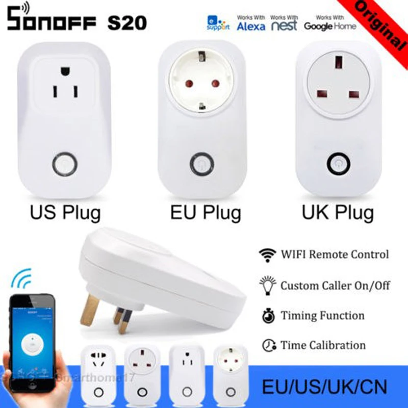 Sonoff S20 ЕС вилка Wifi умная розетка переключатель беспроводное приложение Удаленная розетка переключатель синхронизации для умного дома Alexa Google