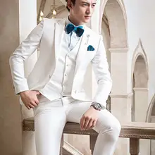 Куртка+ штаны+ галстук-бабочка+ жилет+ носовые платки) белые свадебные костюмы для мужчин Custome Homme смокинги приталенный костюм красивый деловой блейзер