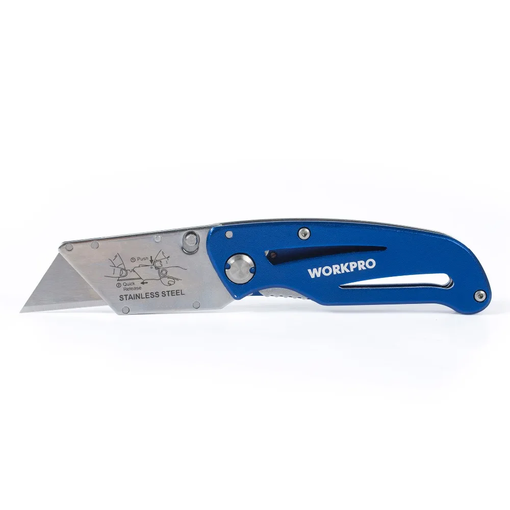 WORKPRO синий складной нож с алюминиевой ручкой универсальный нож карманный нож инструмент с 10 шт. Бесплатный нож лезвия
