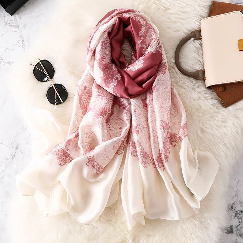 Роскошный брендовый весенний летний женский шелковый шарф пляжный хиджаб длинного размера плюс бандана шали и палантины женский платок - Цвет: 35