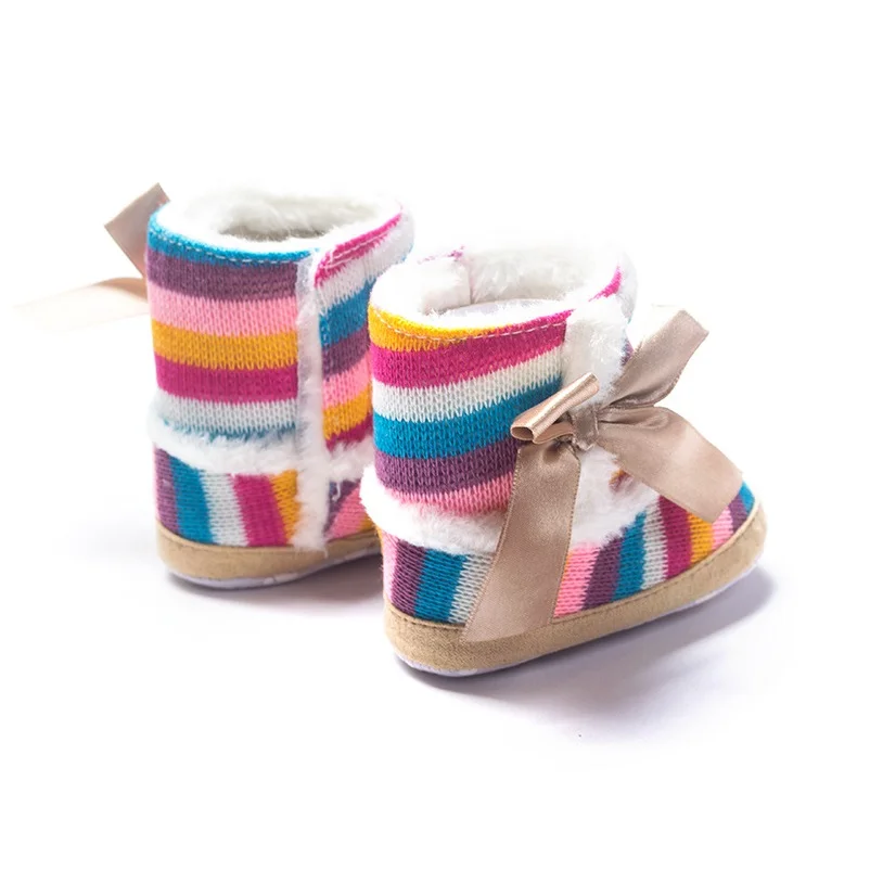 Baby Girls Boots Wool Winter Bebe Shoes Coral Fleece Baby First Walker Anti-Slip Rainbow 11-13CM