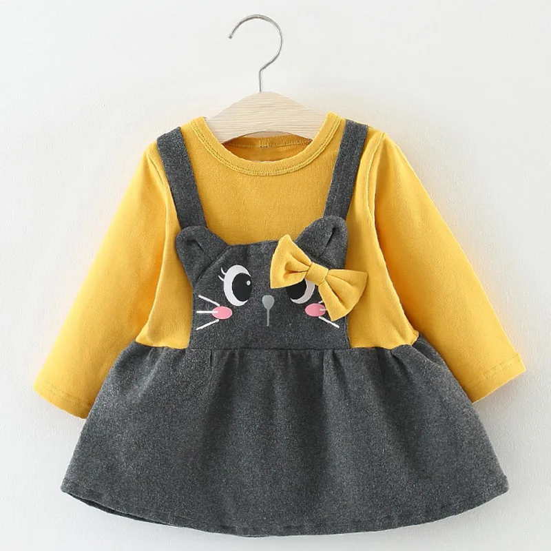 Платье для маленьких девочек Новые осенне-зимние платья принцессы с длинными рукавами и рисунком кролика для девочек, детское платье для дня рождения 6 месяцев, 24 месяца - Цвет: AX898-Yellow