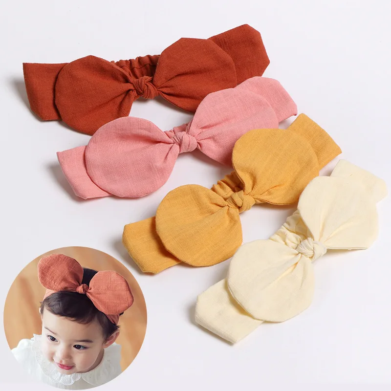 

New Autumn Baby Round Bow Headband Cotton Linen Infant Head Bandage Kids Girls Hairband Elasticity Headdress for Toddler Girl