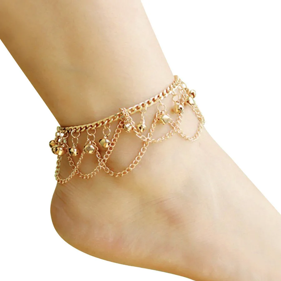 

Gold Small Bells Chain Tassels Anklets For Women Sexy Summer Beach Barefoot Sandals Charm Leg Bracelet Ankle Chain Foot Jewelry
