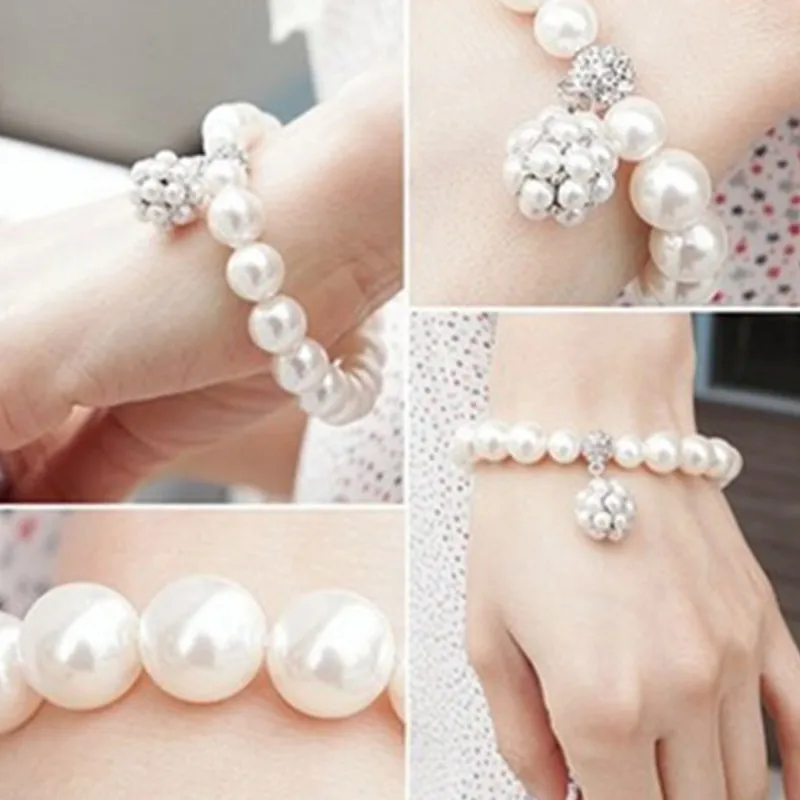 

2018 New Fashion Freshwater Pearl Strand Pearl Bracelet Pure White Stretch Bridal Bangle wedding jewelry bracelets OL ladies