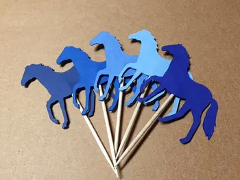 

blue horses Cupcake Toppers wedding birthday baby shoer Party food picks