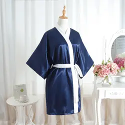 Темно-синие летние женские кимоно короткий халат Банный халат рубашка Леди район Ночная рубашка пижамы Mujer Pijama один размер 002