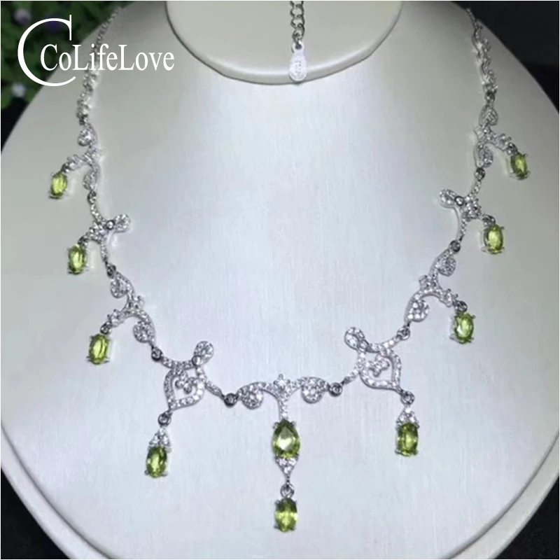 

Elegant 925 Silver Peridot Necklace for Wedding 10 Pcs Natural Peridot Wedding Jewelry Sterling Silver Peridot Necklace