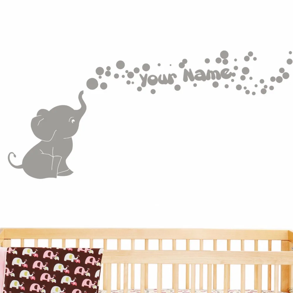 Get Cartoon Elephant Names Aliexpress Alibaba Elephant With Bubbles And Custom Name Baby Wall Decal Viny Nursery Room Decor 60cmx127cm China