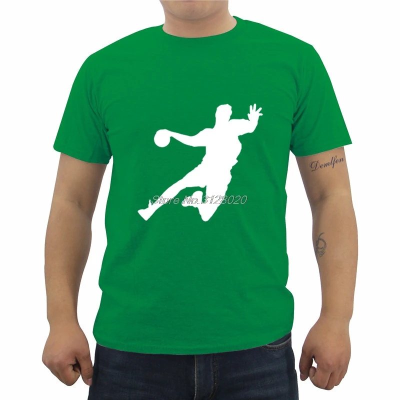 Новая футболка с принтом гандбола, летняя Мужская хлопковая футболка с коротким рукавом и круглым вырезом, модные мужские футболки, футболки для фитнеса, топы, уличная одежда - Цвет: green