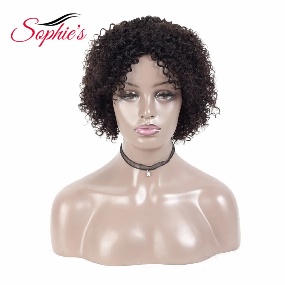 Koop Sophie s Korte Menselijk Haar Pruiken Voor Zwarte Vrouwen Jerry Krullen Menselijk Haar Pruiken Niet Remy 4 Kleuren Braziliaanse Haar jerry Pruiken