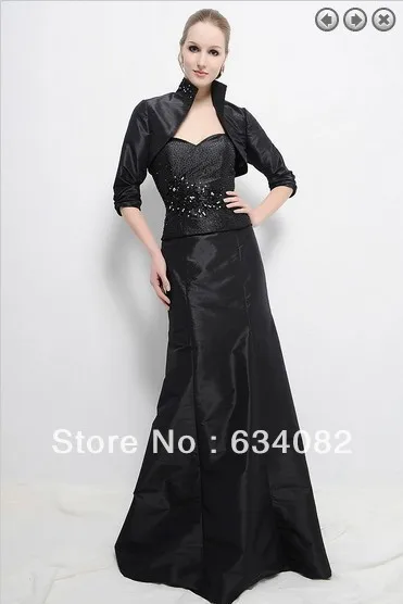 

free shipping 2014 womens elegant dress plus size vestidos formales long sleeve black Mother of the Bride Dresses with jacket