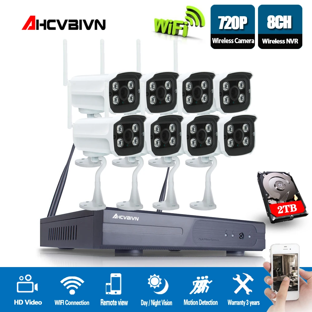 

720P 8CH Wireless NVR CCTV System wifi 1.0MP IR Outdoor Bullet P2P IP Camera Waterproof Security Video Surveillance Kit