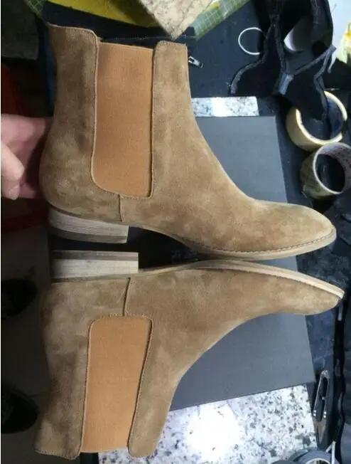 Autumn Winter Patchwork Cow Suede Men Chelsea Boots Slip On Shoes