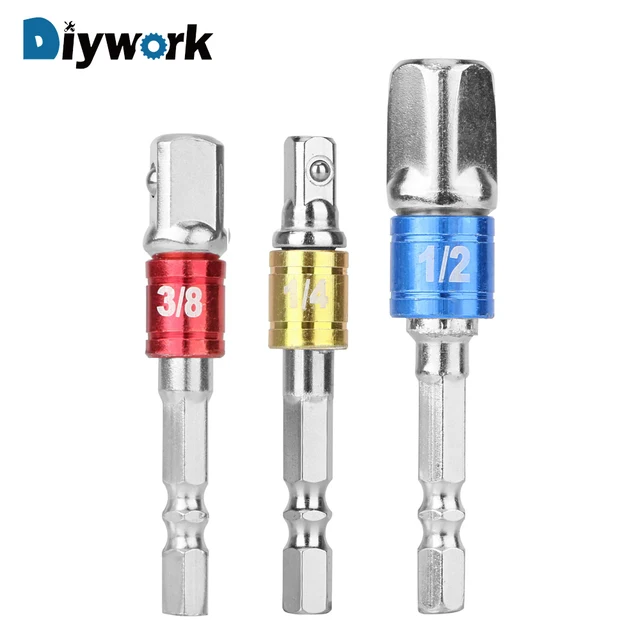 DIYWORK 3Pcs/set 1/4″ 3/8″ 1/2″ Converter Drill Bits Bar Socket Adapter Steel Hex Bit Set Hex Shank Set Extension