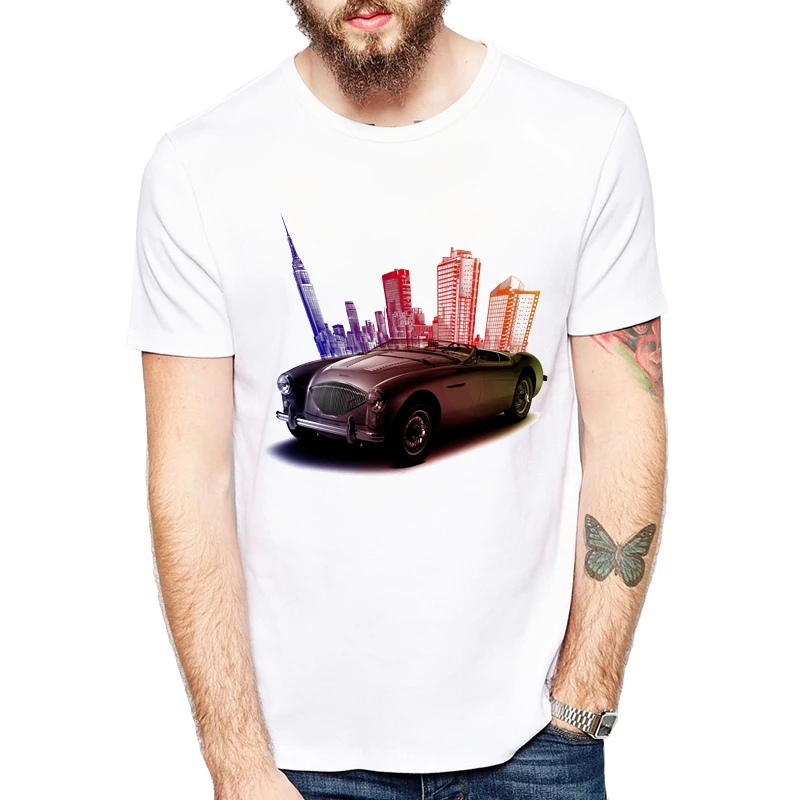 Мужская Летняя Классическая футболка Drift Car/закате city car белая с изображением