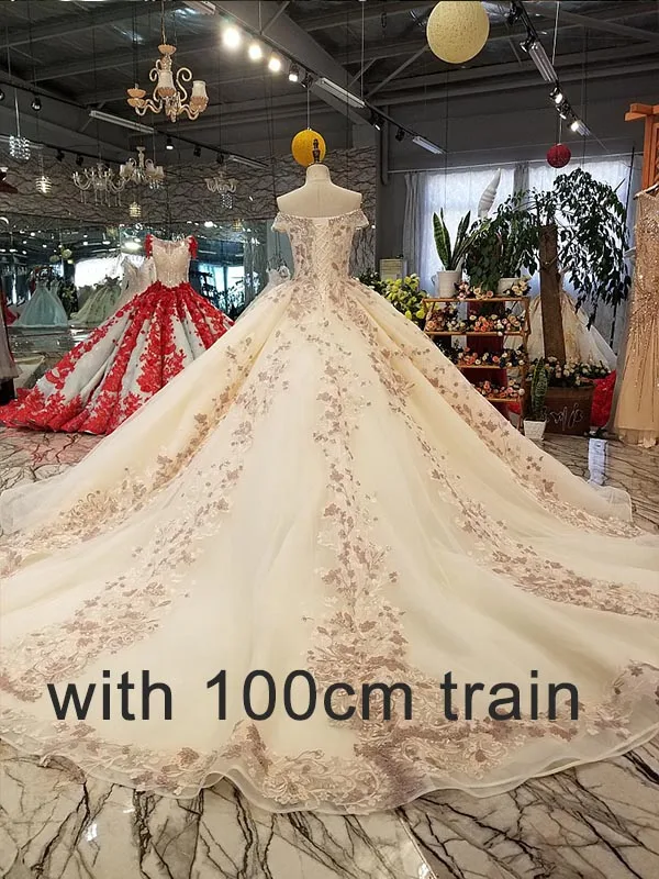 LS67877 от плеча шампанского красоты вечернее платье лодка шеи кружево назад платье с бальное платье платье с длинным поездом быстрая - Цвет: with 100cm train